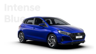 Front ride view of the all-new Hyundai i20, Intense Blue colour scheme