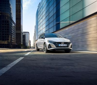 The front bumper and cascading grille on the Hyundai i20 N Line.