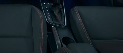 The iconic red stitching across the interior of the Hyundai i20 N Line.