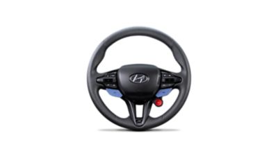 The N steering wheel in the Hyundai i20 N with its customisable N keys.