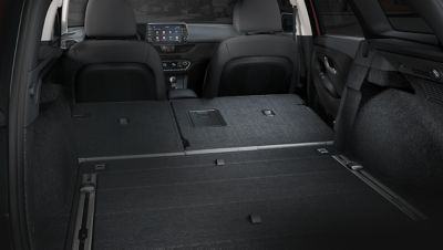 A photo showing the rear seats on the Hyundai i30 Wagon folded flat.