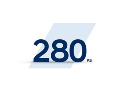 Symbolgrafik: 280 PS Leistung des Hyundai i30 N.