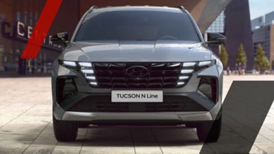 The Hyundai Tucson N Line SUV from the front.