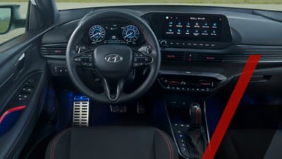 The steering wheel and other controls inside the cockpit of the Hyundai N Line models.	