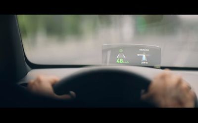 The Head-up display (HUD) in the new Hyundai Kona Electric projecting important informations into your sight.