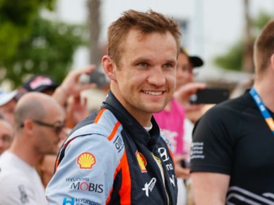 Close-up of Hyundai Motorsport co-driver Martin Järveoja.