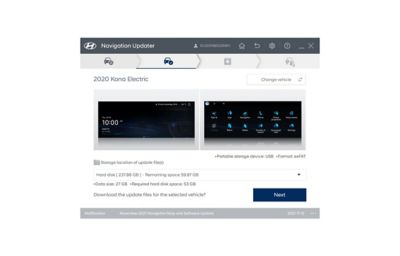 Speicherort-Screen der Hyundai Navigations-Updater-Software.
