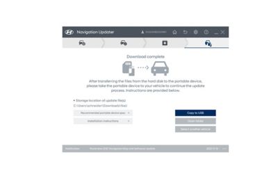 Download-Erfolgsmeldung der Hyundai Navigations-Updater-Software.