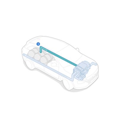 Graphic illustrating hydrogen being supplied to the fuel cell stack.