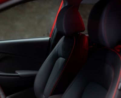 Red accent stitching in the interior of the Hyundai KONA N Line 