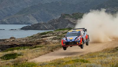 The new Hyundai 2022 i20 N WRC Rally1 doing serious airtime.