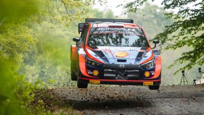 The new Hyundai 2022 i20 N WRC Rally1 doing serious airtime.