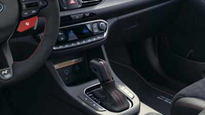 The interior of the Hyundai i30 Fastback N-Drive N Limited Edition with red stitching and Alcantara.