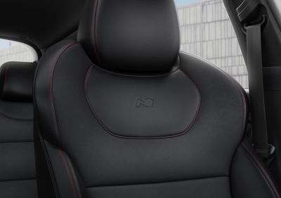 Close-up of the high-performance sport seats in the Hyundai i30 N Line Fastback.
