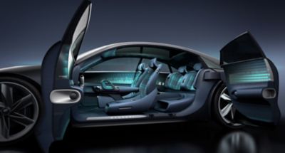 zijaanzicht van het interieur van de Hyundai Prophecy concept car.