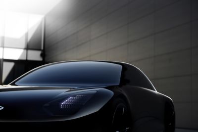 Close-up van de koplampen van de Hyundai Prophecy concept car.