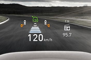 A picture of the head-up display inside the new Hyundai Santa Fe SUV. 