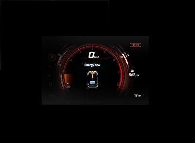 Digitalt instrumentdisplay med to moduser i Hyundai IONIQ Electric. Nærbilde.