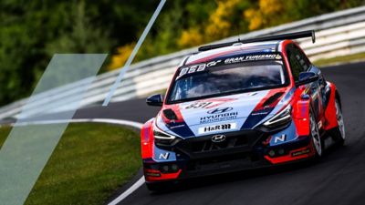  A picture of Hyundai Motorsport’s i30 N TCR in action on a racetrack.