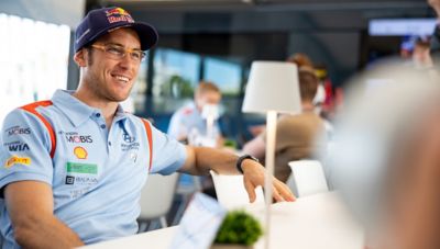 Hyundai Motorsport driver Thierry Neuvilles smiling during an interview.