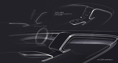 Design sketch of the all-new Hyundai Tucson compact SUV futuristic cockpit.