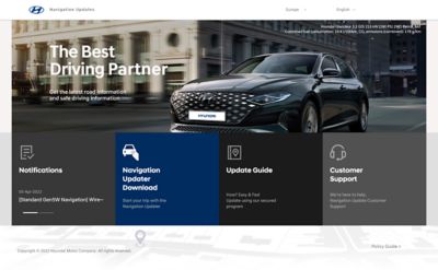 Domovská stránka aktualizačního portálu navigace Hyundai.