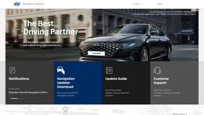 Página de inicio del Portal de actualización de Hyundai.