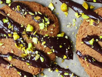 Peanut butter cookies with dark chocolate by Ella Mills' Hyundai Plant-based Challenge.