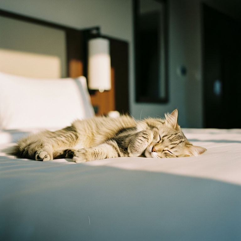 Gato descansando en un cama de ILUNION Abando Bilbao.