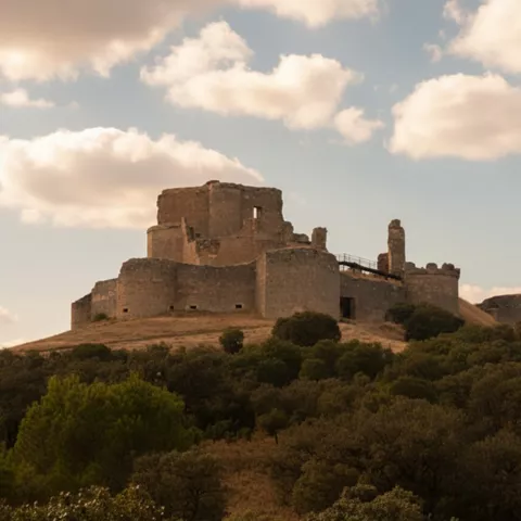Castillo sobre cerro arbolado