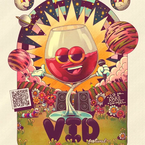 Ilustración colorida de copa animada en ambiente festivo