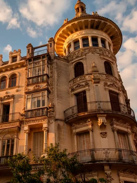 Fachada modernista con torre circular