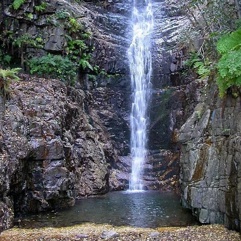 Cascada natural entre rocas y vegetación