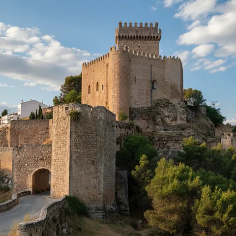 Murallas y torre almenada al atardecer