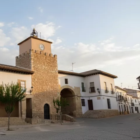 Edificio histórico con torre y soportales