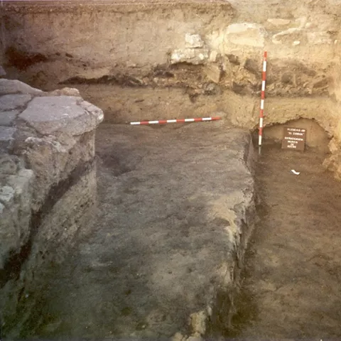 Corte arqueológico con niveles visibles del terreno.