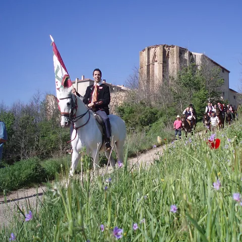 Procesión a caballo entre flores
