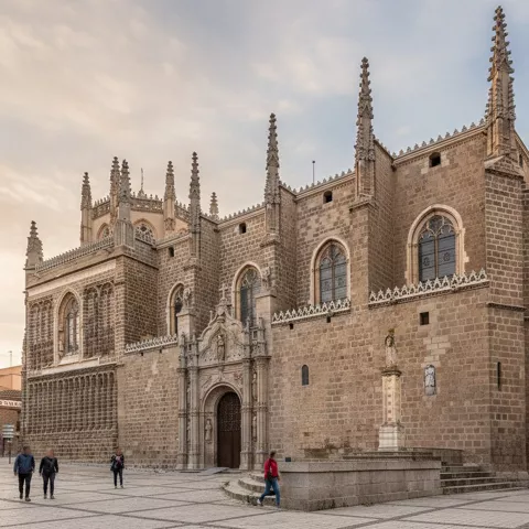 Fachada de iglesia gótica de piedra con pináculos y portada ornamentada.