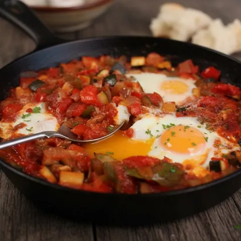 Pisto manchego casero en sartén