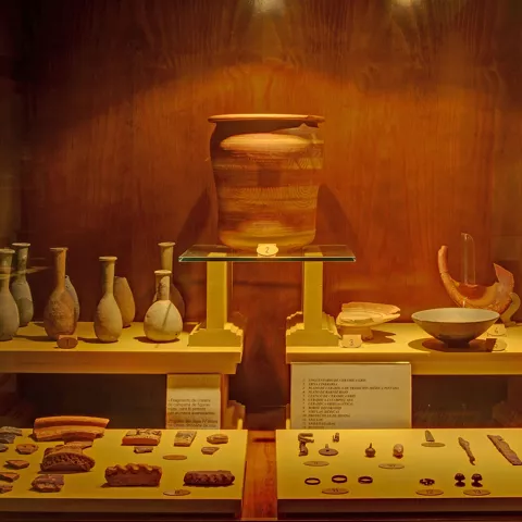 Vitrina con piezas arqueológicas y cerámica