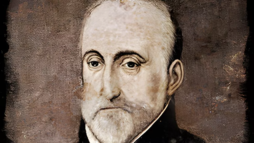 Retrato antiguo de hombre calvo con barba corta y ropa negra