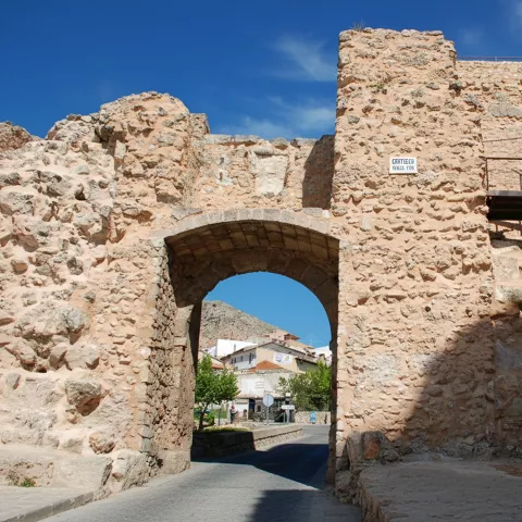 Arco medieval con escudo tallado en piedra