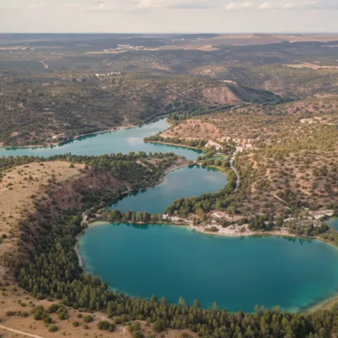 Vista aérea de lagunas entre pinares