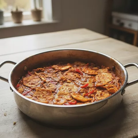 Guiso manchego con torta cenceña