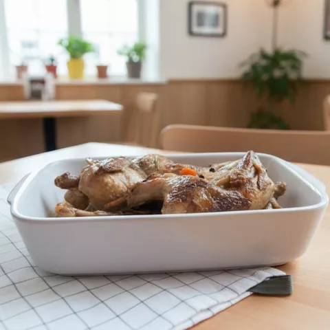 Perdiz escabechada en fuente blanca