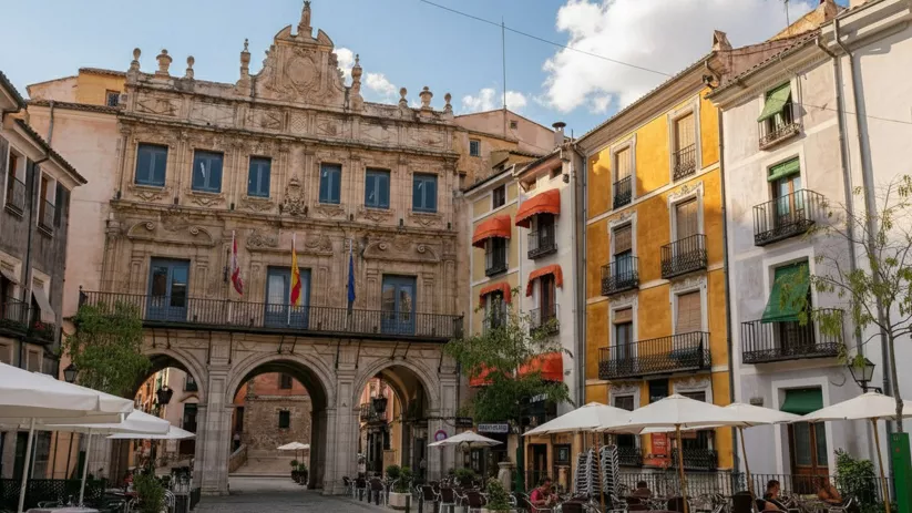 Edificio barroco con arcos en plaza urbana