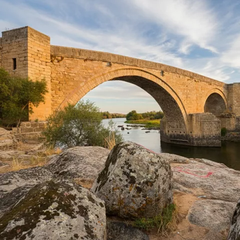 Arco de piedra visto desde la orilla rocosa