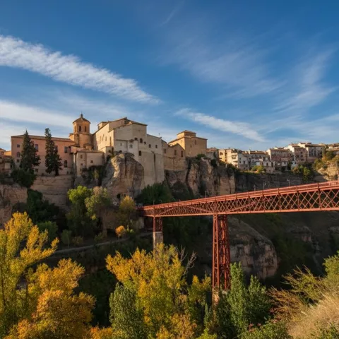 Puente elevado con casas sobre roca