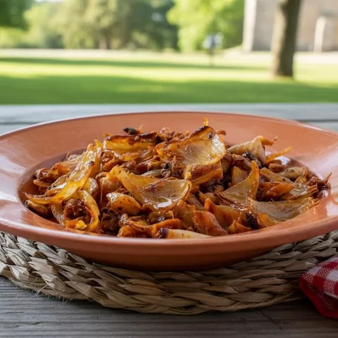 Plato rústico con cebolla y pimientos