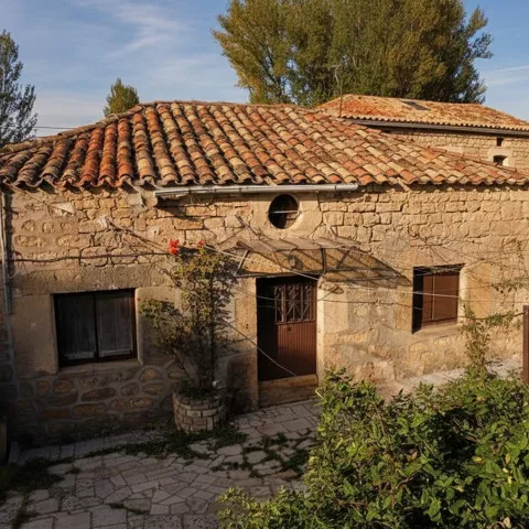 Vivienda tradicional de piedra con entorno rural